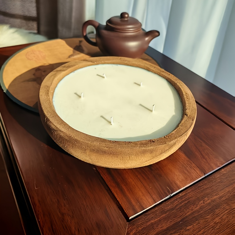 Image of 1pc Multi-wick Soy Wax Candle | Round Wood Bowl, Long , Scent , Ideal For , Party Lighting, Suitable For Valentine's Day, Christmas, New Year, Spring Festival Celebrations