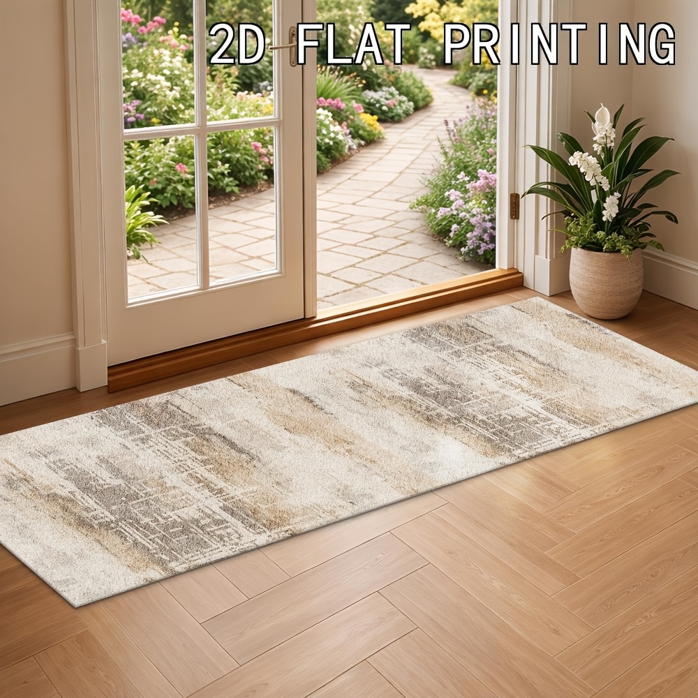 TEMU [ Product] 2d Flat Kitchen Hallway Runner Rug, Velvet Luxurious Soft Mat With Non-slip Backing, Retro Geometric Pattern, Beige-brown Tone,