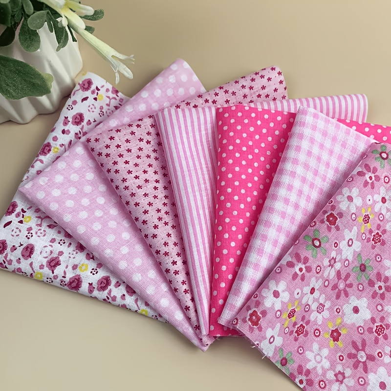 TEMU 7pcs Red Square Fabric Set Suitable For Quilting & Sewing - Pre-cut Grid Patterns With 7 (compatible For , Scrapbooking, Handmade Crafts) - Soft