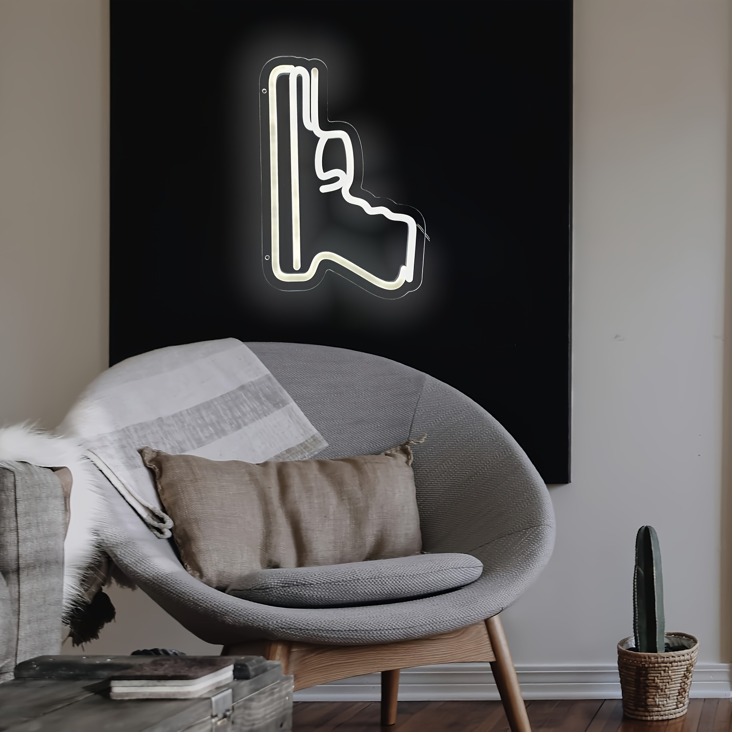 1 buc. Neon alb 2D/plan - Lumină de perete LED în formă de „L”, alimentată prin USB, decor modern de perete pentru dormitor, bar, petrecere, Crăciun, decorare bar | Lumină de perete modernă | Plastic durabil