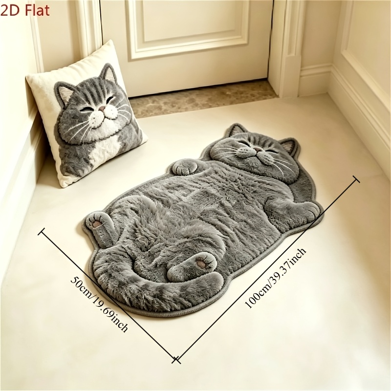 TEMU Imitation Cashmere 900g + 9mm 2d Flat With 3d Effect, Not Long Pile, Cute And Realistic Soft Plush Cat-shaped Rug For Bedroom Decor, Creative
