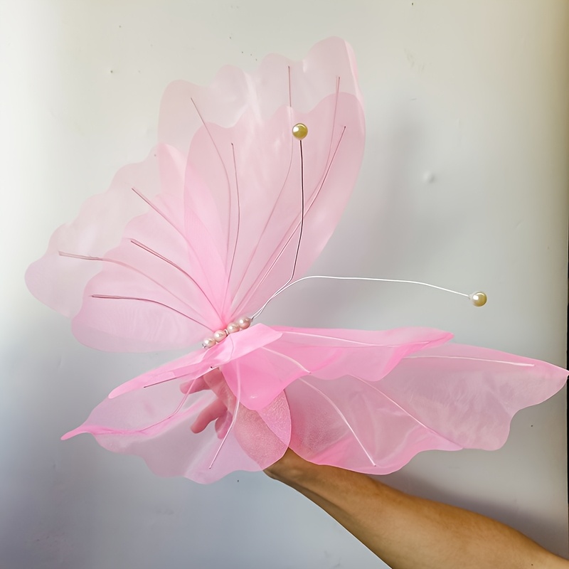 1pc Of Decorative Artificial For Weddings And Outdoor Occasions - , Pink, And White 3d Butterflies With Green Stems, Ideal For Photography Backgrounds And Seasonal , -themed Party Decor
