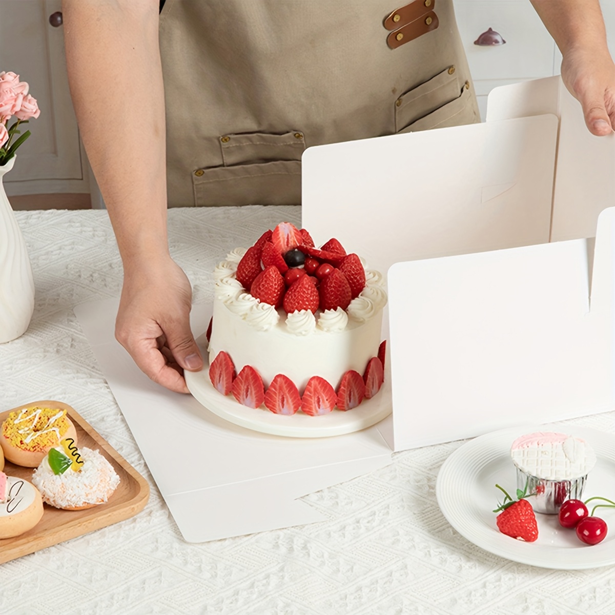 15pcs White Cake Boxes with Clear Window, Disposable Bakery Boxes