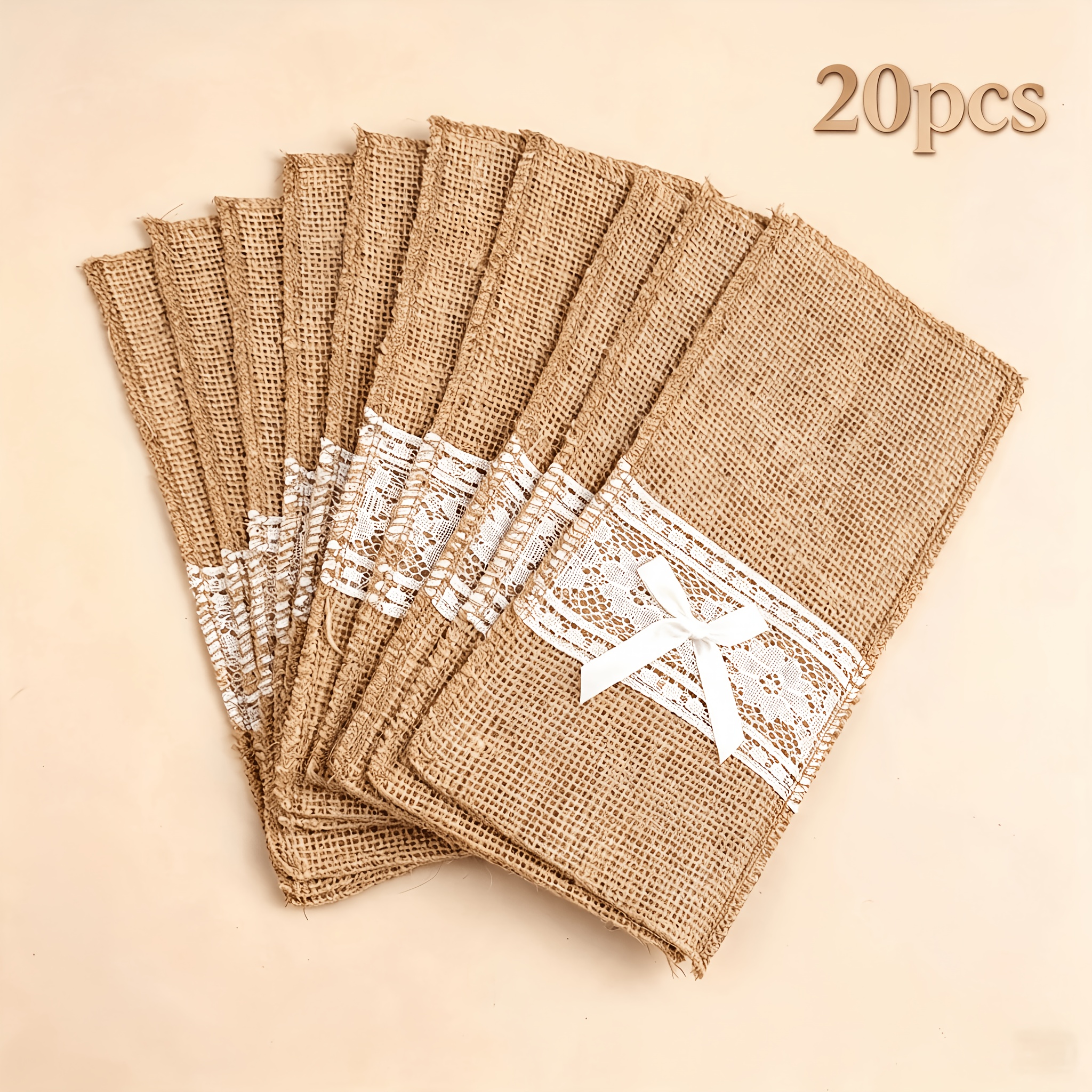 TEMU 20 bolsas de juta con para vajilla, bolsas de almacenamiento de vajilla para tenedores, cuchillos, cucharas y servilletas - Ideal para