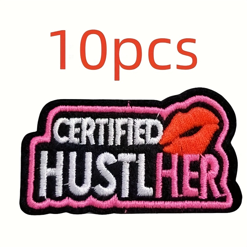 TEMU 10pcs Letter Certified Husther Creative Embroidery Hip Hop Patch, Red And White Iron/sew Badge For , Jeans, Jackets, Shoes, Hats, Bags & Denim