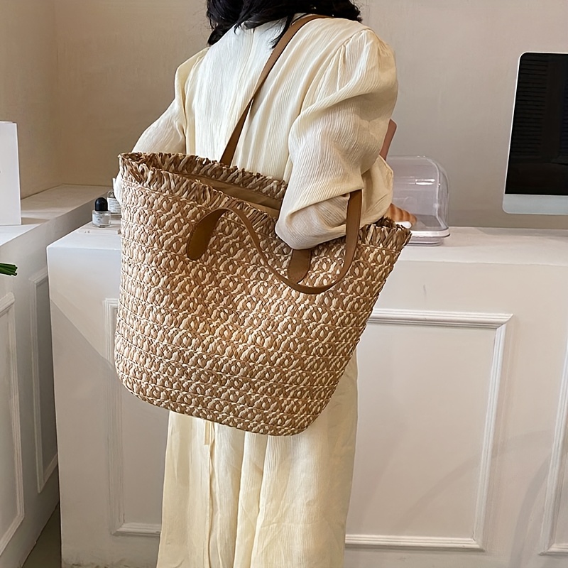 Korbtasche Stroh Strandtaschen Tasche Stroh Korb Geflochten Sommer