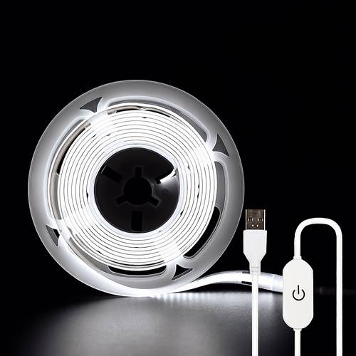 powered cob led strip flexible led light strip plug and switch dimmable suitable for home wedding kitchen cabinet under cabinet lighting compatible with computer tablet power bank ports and home decoration