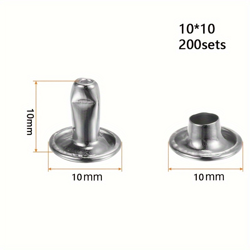 TEMU Silvery Tubular Rivets - 400pcs (200 Sets) Metal Buttons Round Rapid Rivets Studs For Wallets Handbags Shoes Belts Leather Crafts, 6*6mm, 8*8mm,