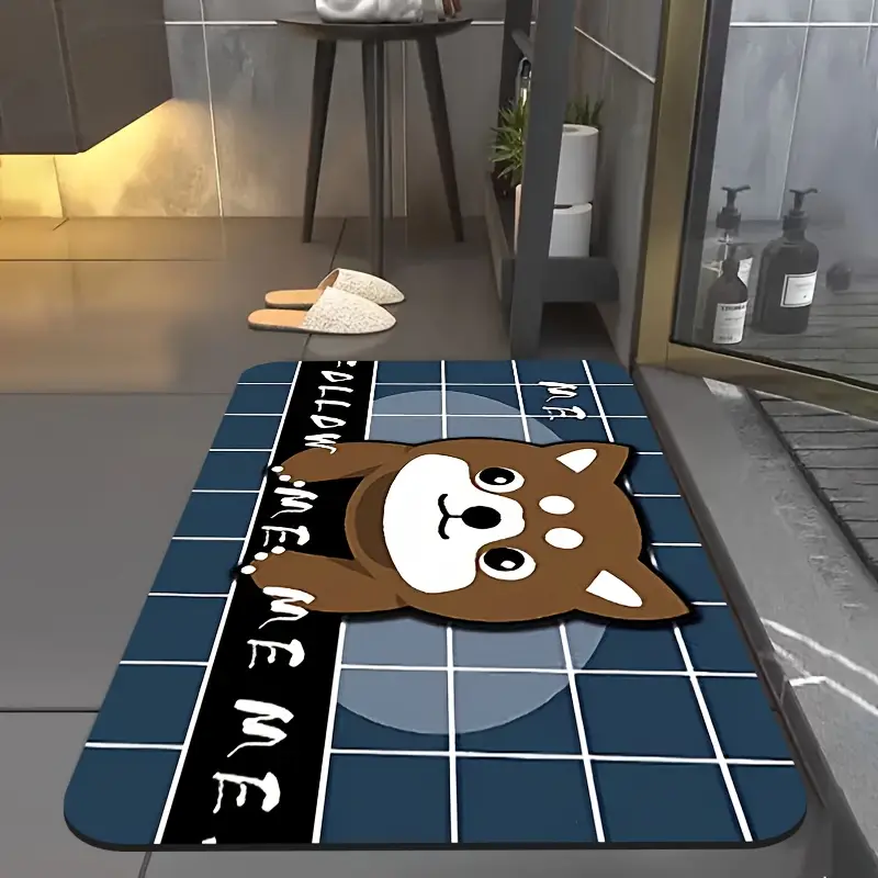 1pc diatomite bath mat with adorable cartoon dog print design quick dry non slip absorbent floor mat soft and comfortable for bathroom shower laundry room bedroom doorway rv bathroom bathroom bath matts for bathroom non slip bathtub mat bathroom mat long chenille bath mat bedroom floor mat doorway mat decorative bath cute soft chenille texture absorbent fabric floor pad pet lovers Product details 3
