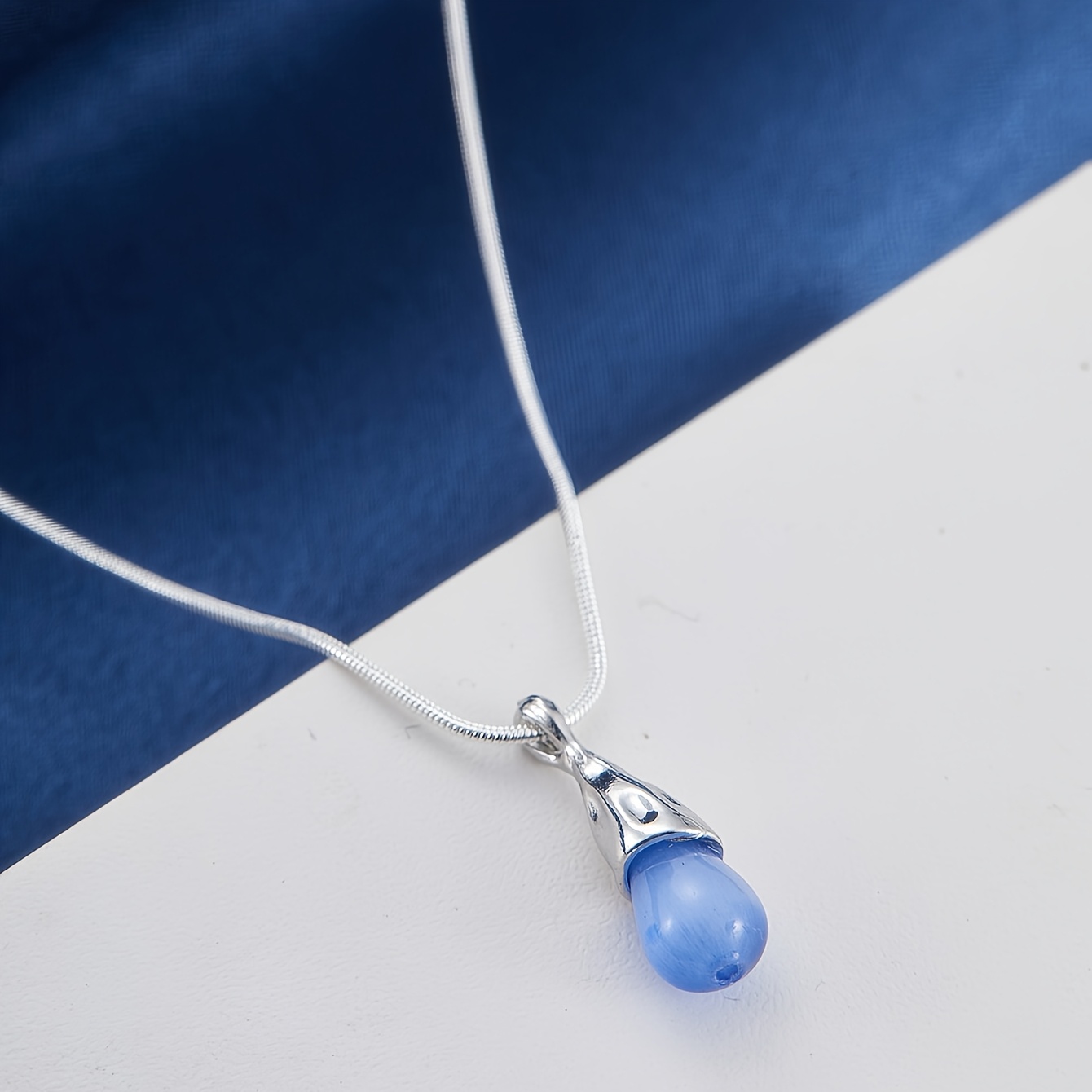 TEMU Elegant Blue Teardrop Necklace, Retro Bohemian Style Suitable For Daily Wear, Festivals, Parties, Gifts - Jewelry For , Necklace, Minimalist