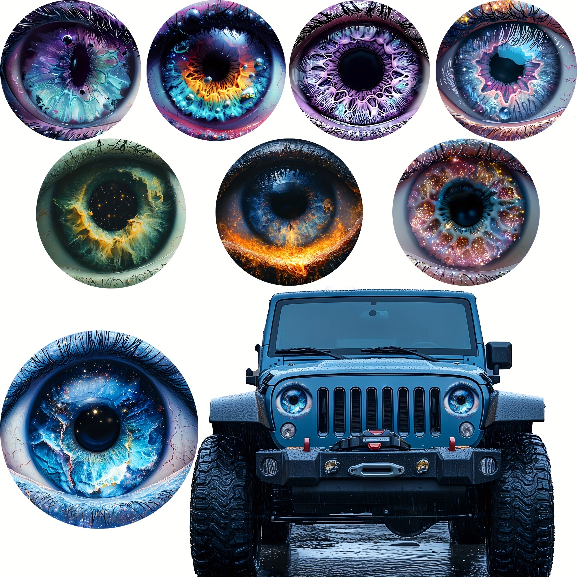 

3d Eye Headlight Stickers, Lampshade, Suitable For Jeep Round Headlight Eye Stickers, Funny Truck Body, Window, And Bumper Decorative Stickers (1 Pair)