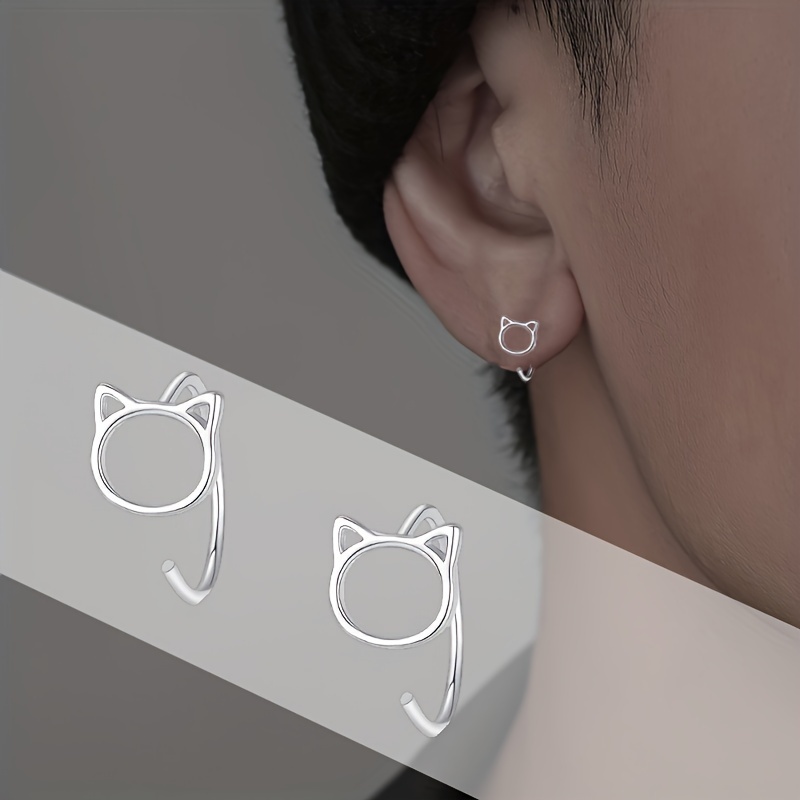 TEMU 2pcs Cute Hollow Cat Minimalist Stud Earrings For Women And Men