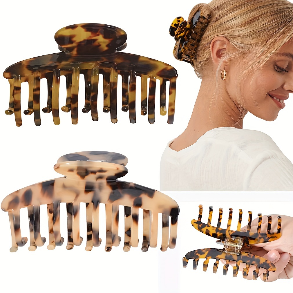

Retro Leopard Printed Large Hair Claw Clip Trendy Non Slip Hair Grab Clip Ponytail Holder For Women And Girls Wear