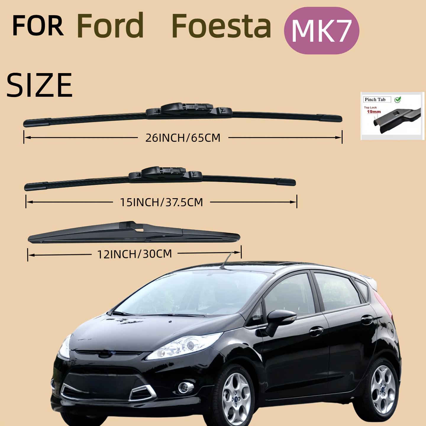 TEMU per modelli Ford MK7 2006-2016. spazzole tergicristallo anteriori 11 e set spazzole tergicristallo posteriori: 26 pollici + 15 pollici + 12