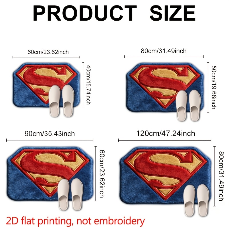 TEMU ワーナーポリエステル繊維 2Dドアマット、スーパーマンスタイルの2Dデザイン、家庭用玄関・装飾用、寝室フロアマット、理想的なギフト、楽しいデザイン、不規則な形のマット、ハロウィン・・誕生日の装飾に最適、2D