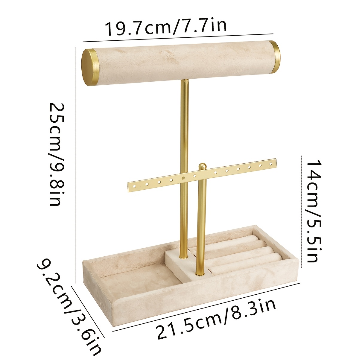 TEMU Présentoir à bijoux à 2 niveaux avec velours beige élégant pour bracelets et boucles d'oreilles, construction robuste en T , boutique de bijoux,