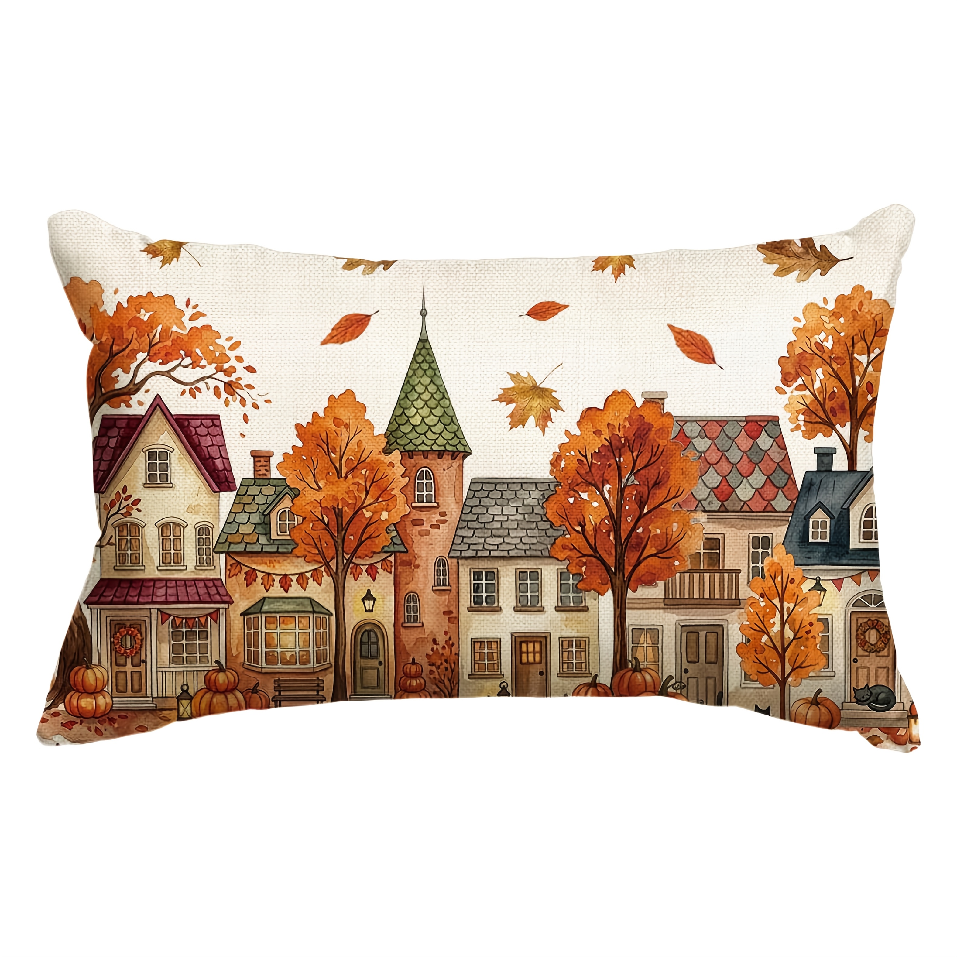 TEMU 1pc Vintage Fall Village Throw Pillow Cover Suitable For Sofa Couch Bed Chair - Maple Cushion Case With Zipper Closure, Machine Washable Cover