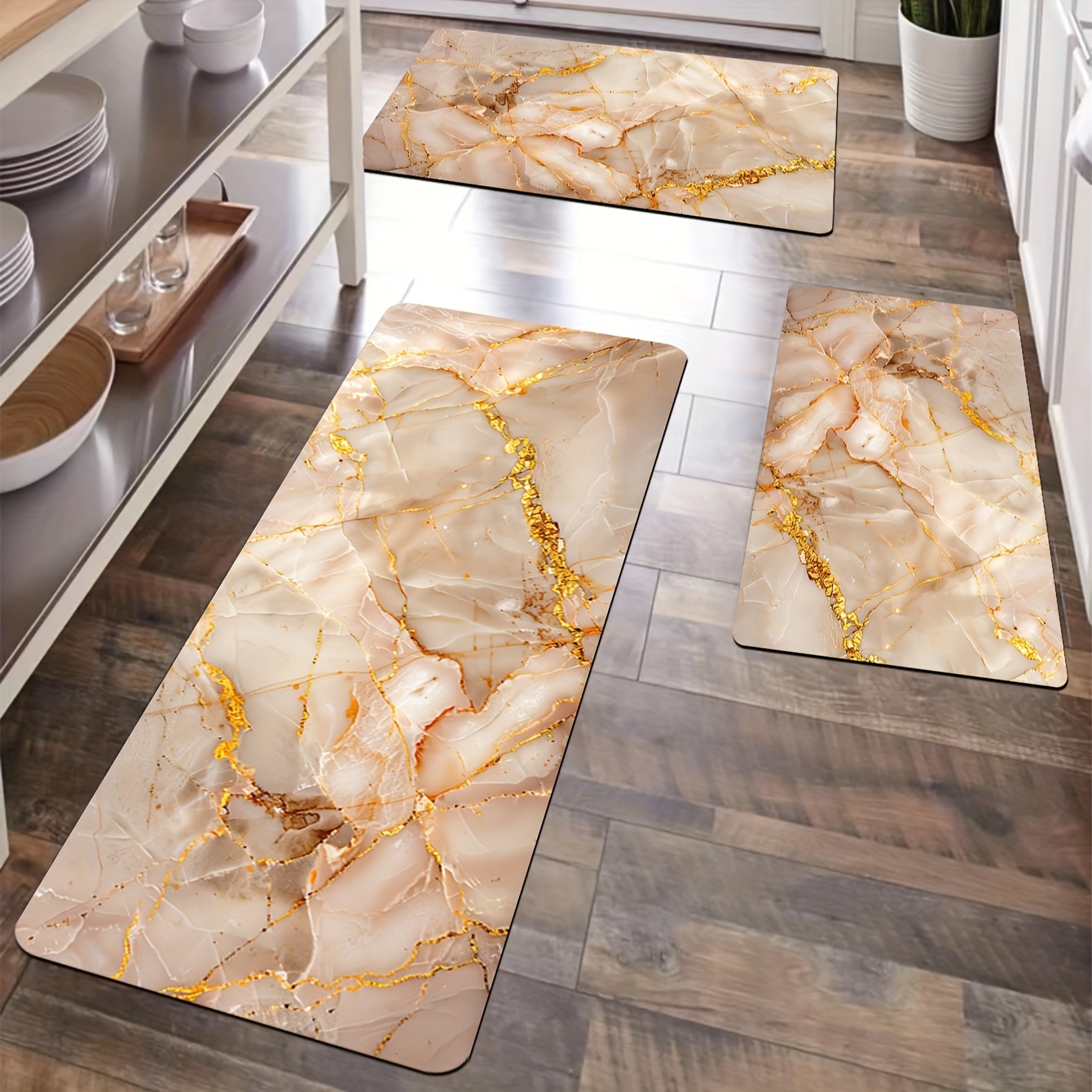 

Golden Marble Pattern Kitchen Rug: 47.24" X 120" Rectangular, Soft, Thick, Machine Washable, Indoor Use - Perfect For Kitchen, Living Room, Bedroom, Entryway