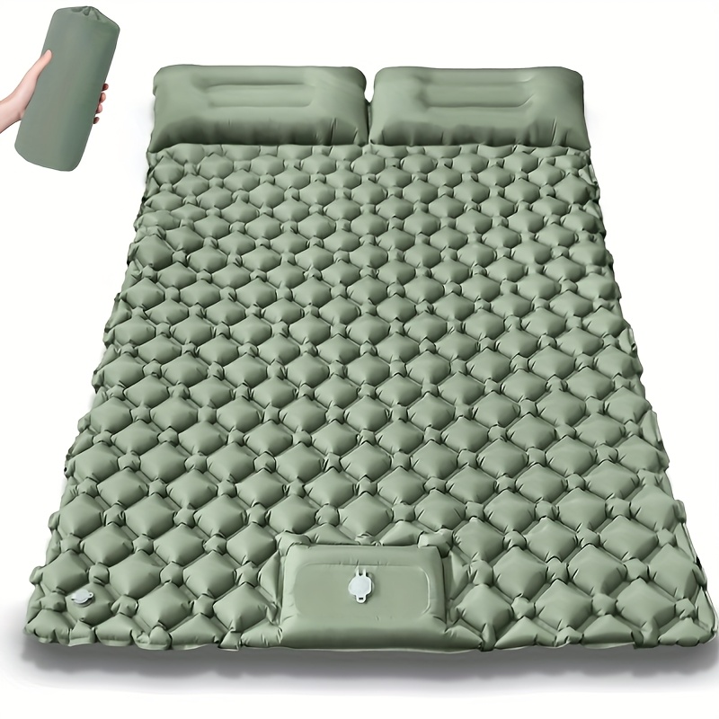 1pc self inflating sleeping pad with built in   pump portable rectangular air mattress for camping hiking beach backpacking   storage bag durable for two people camping bed outdoor lounging compact travel mat comfortable cushioned surface
