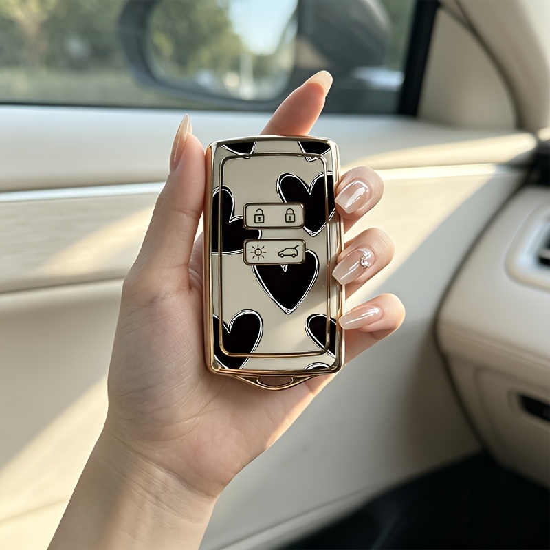 TEMU Black Heart -key For Renault Key Cover Is Suitable For Models Such As , , Espace, Trafic, Austral, , , Etc. It Features A High-end Electroplated