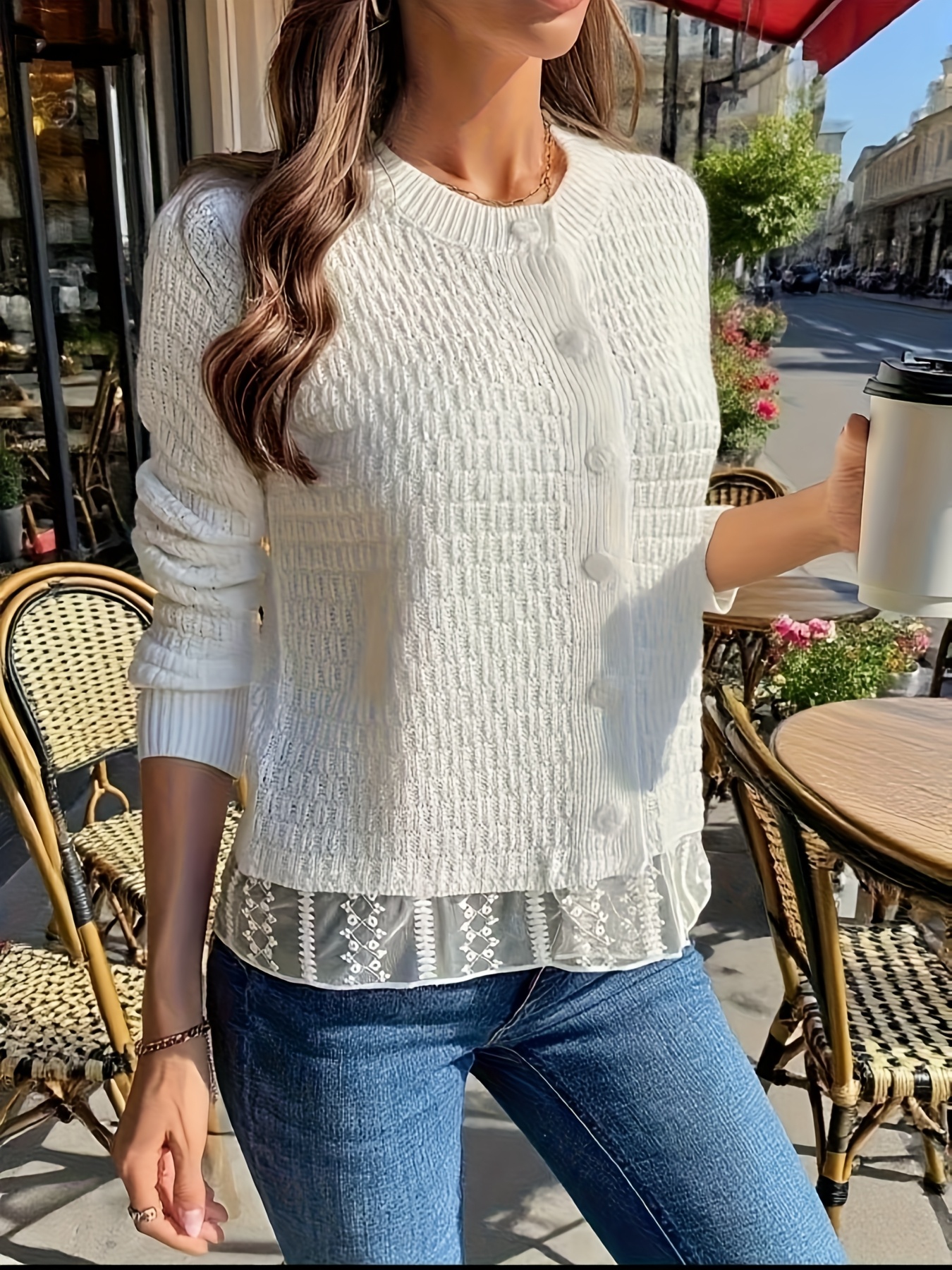 schicker spitzen cardigan damen lässig langen ärmeln Temu Germany