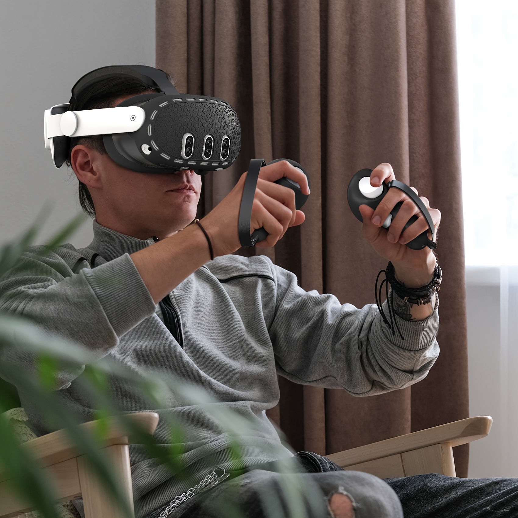 Silicone Cover Set Compatible With Oculus/Meta Quest 3, VR Controller Grips Cover, Silicone Face Pad, Lens Protection Cover, Thumb Stick Covers, Gift For Christmas