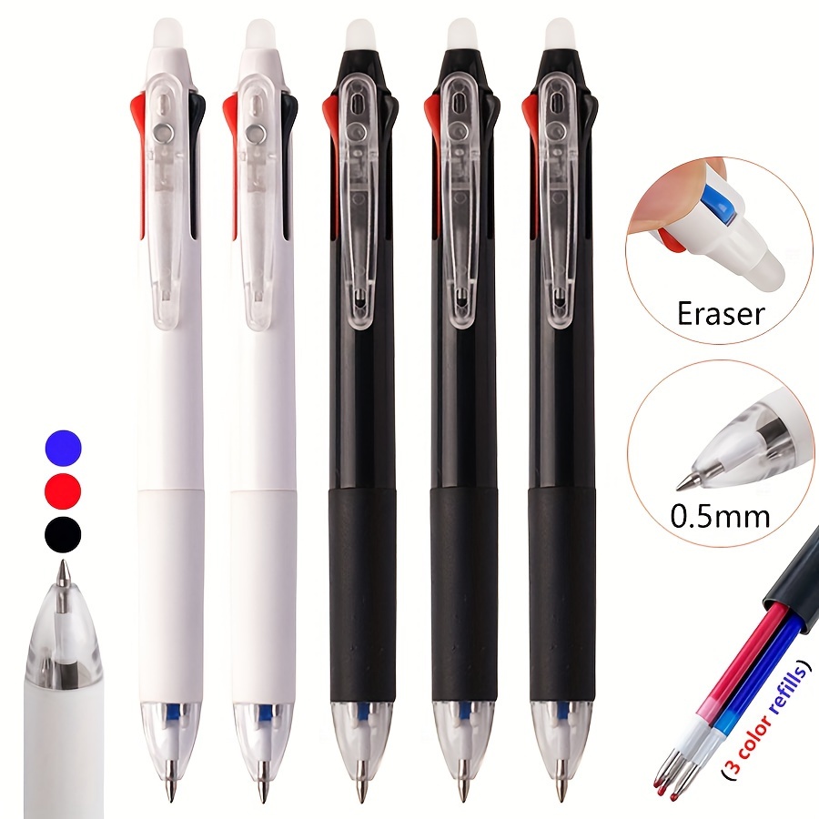 

5pcs Erasable Gel Pen Set: Red, Blue, Black Ink Refills, 0.5mm Point, Waterproof, Quick-dry, Reusable, Pocket Clip, Fine Point