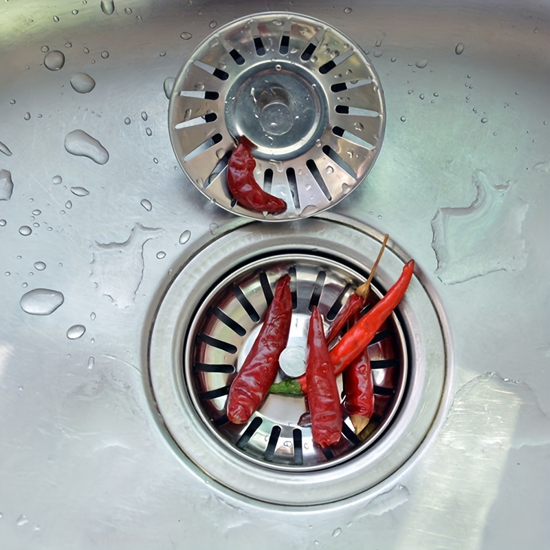 TEMU Color Random 1pc/2pcs Stainless Steel Kitchen Sink Filter And Stopper - Polished Waste Plug With Hair Catcher For Bathroom And Kitchen Drain