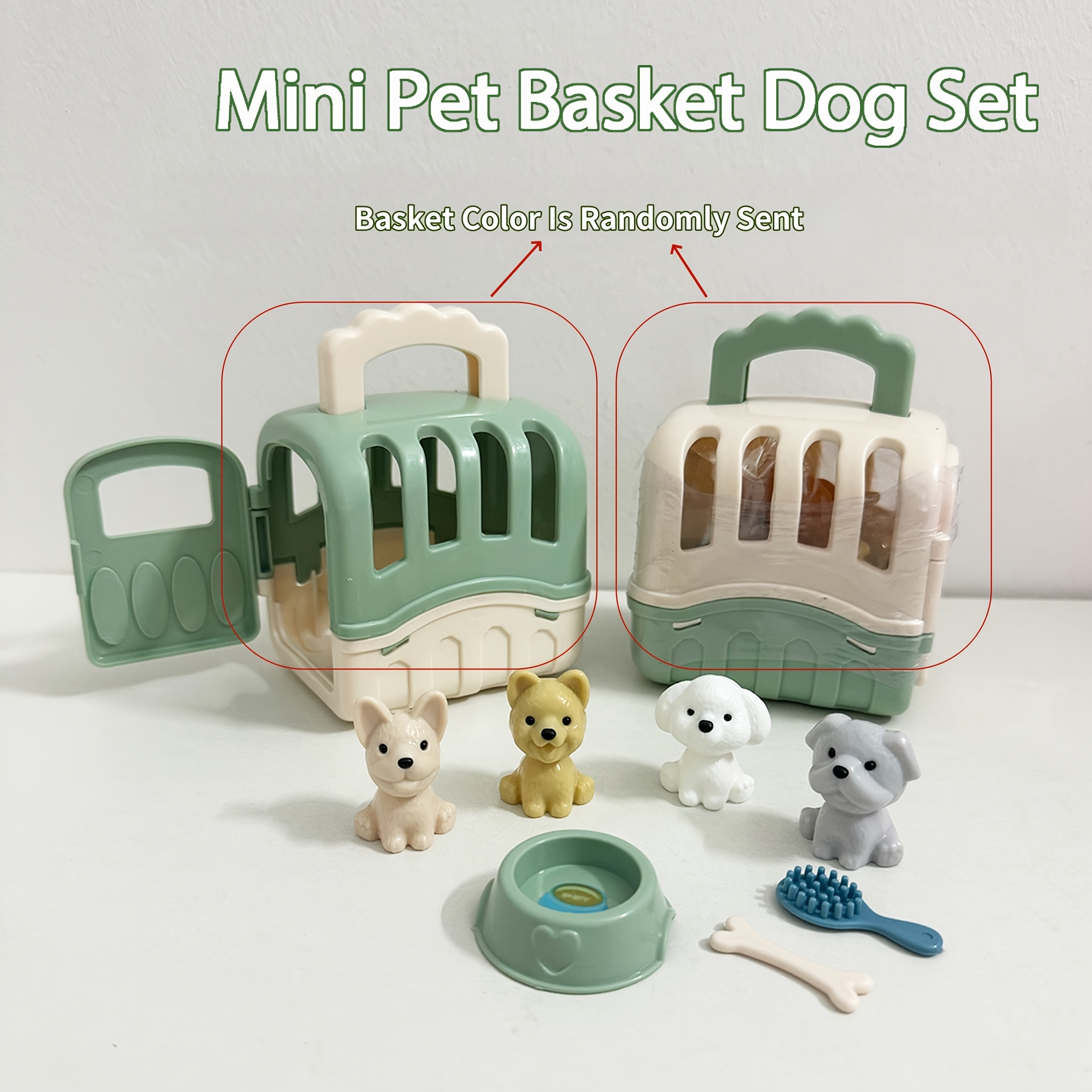 Image of 8pcs Cute Dog Toy Basket For (random Colors), Including Dog Plush Toys, Dog House, Additions, Suitable For Gifting, Preschool