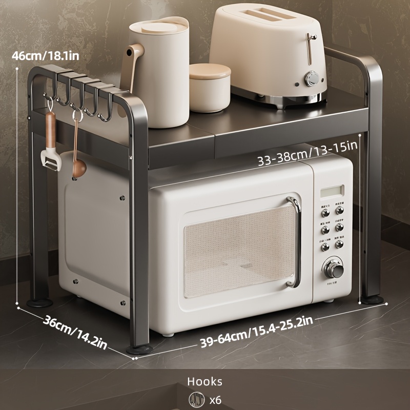 TEMU 1pc Metal Kitchen Rack, Retractable Microwave Rack, Rack For Oven, Bread Maker, Practical Kitchen Tool Accessories Storage Rack Gray And ,