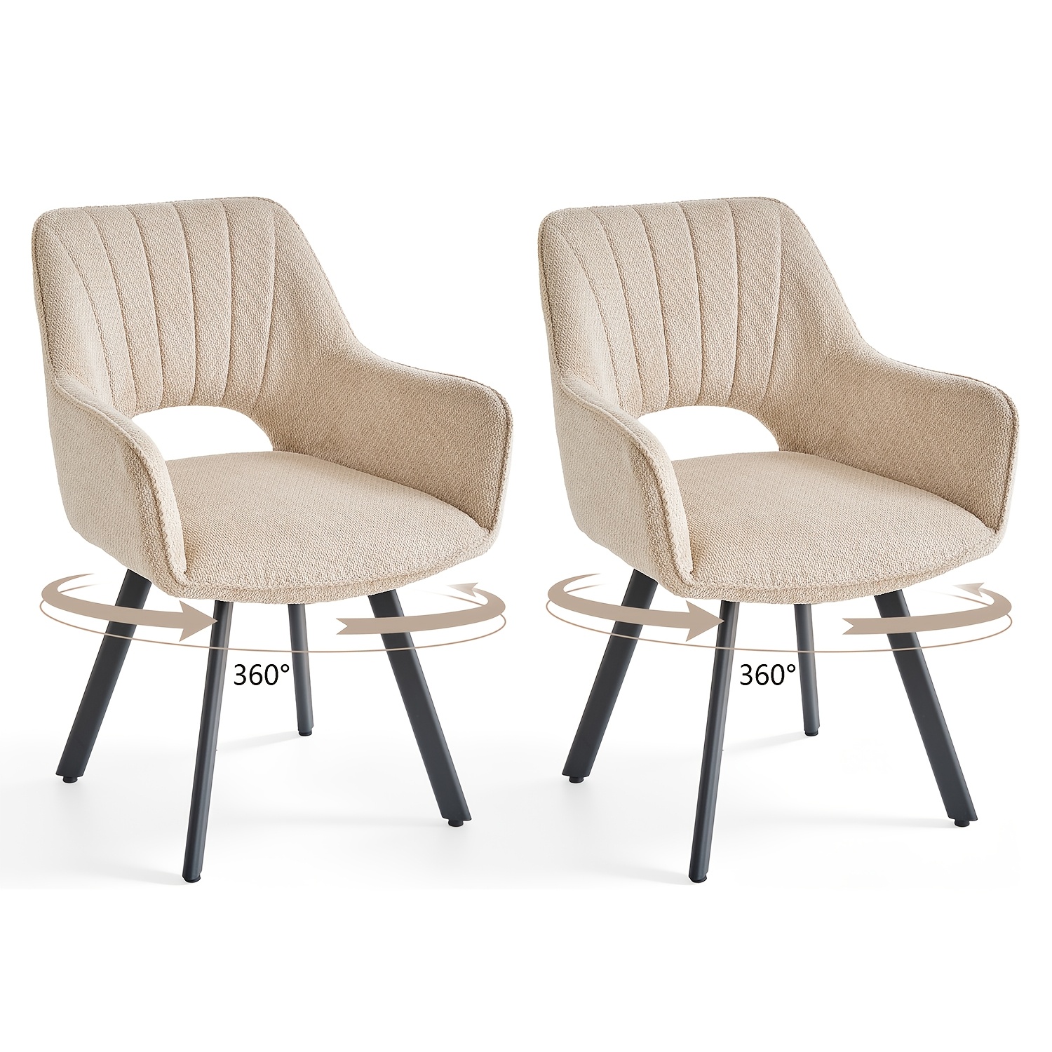 Image of Egoonm 2pcs Swivel Hollow Dining Chair Set, Kitchen Chair, Upholstered Chair, Loadable Up To 150kg, 360° Rotatable Steel Legs, Curved Backrest, With Anti-slip Pads For Dining Room, Kitchen