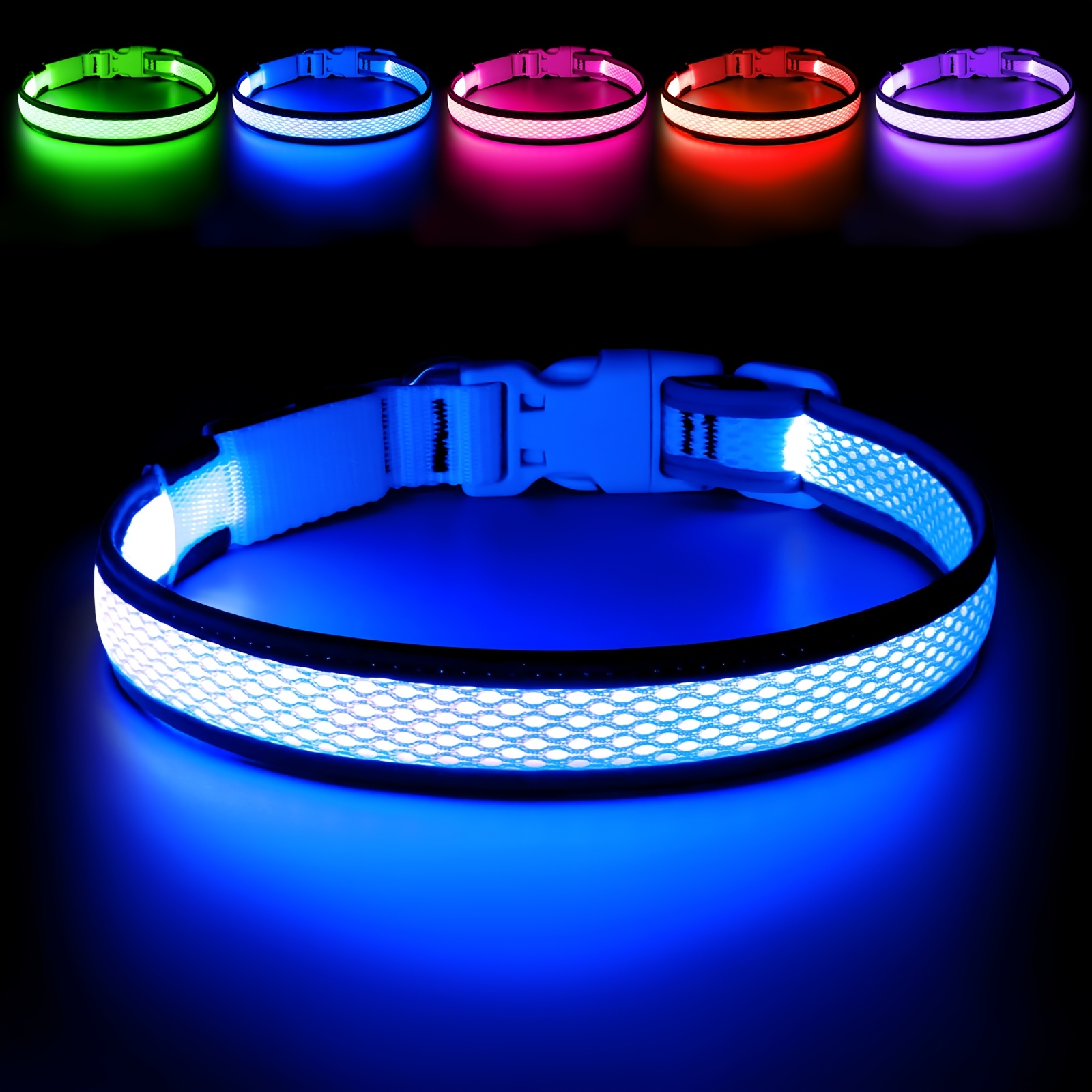 TEMU Lumières LED Rechargeables USB pour Collier de Chien - Collier de Sécurité en Douce Confortable et Ajustable pour Chiens de Petite, Moyenne et