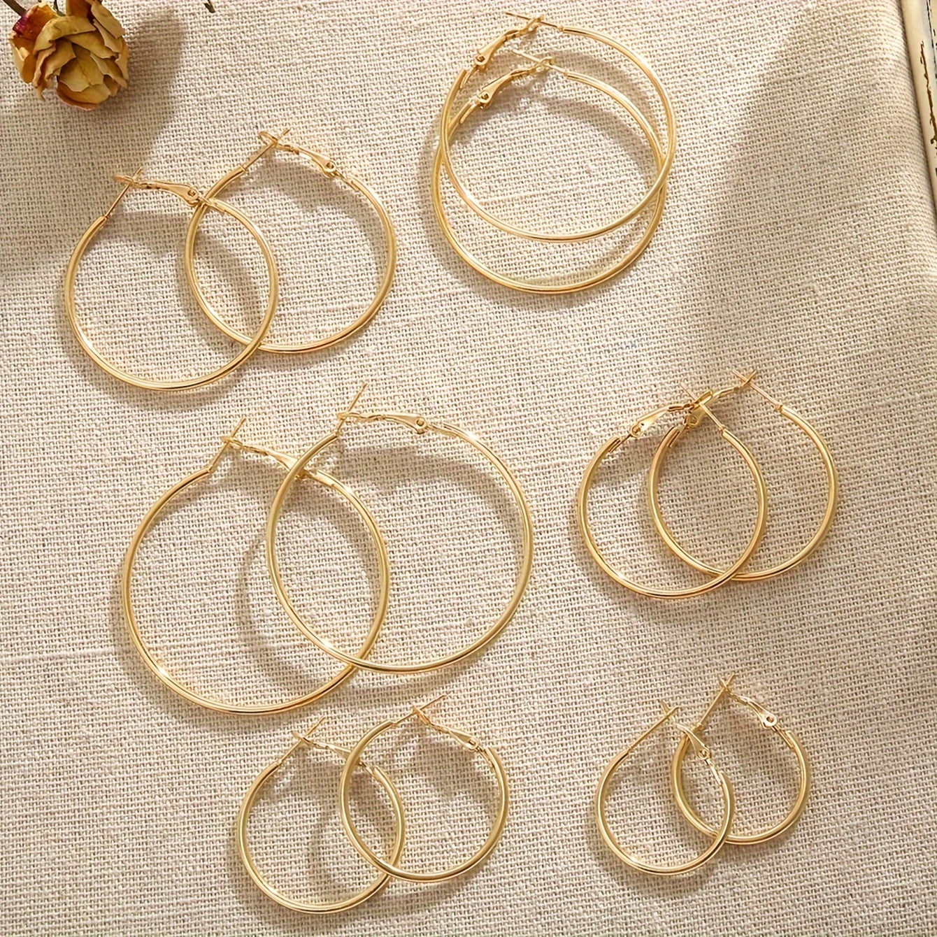 

Elegant 12-piece Hoop Earrings Set - Alloy, Stainless Steel Post, No Plating - Metallic - Ideal For , Vacations, Dates, Gifts For Christmas, Valentine's, New Year