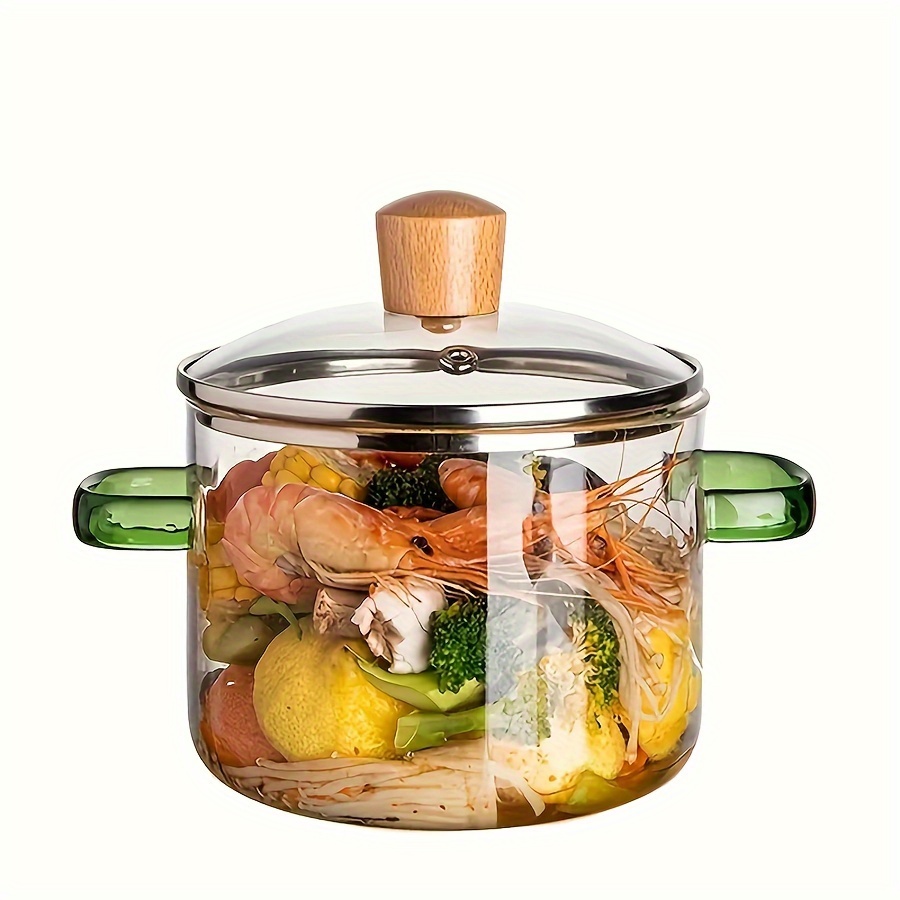 

1pcs, Glass Cooking Pot With Lid, Durable High Borosilicate Glass Cookware, Dual-handle Stew & Soup Pot, Transparent Design, Simmer Pot With Cover, Safe For Soup, Milk