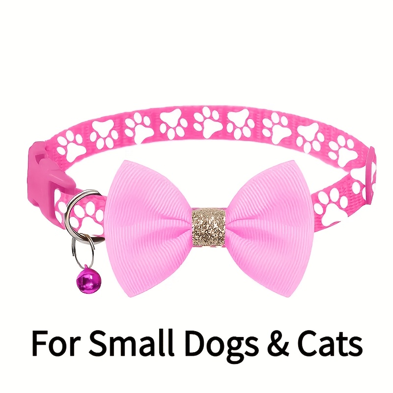 TEMU 1pc Pet Collar With Adjustable - Cute Bow Tie Collar Design, Yellow/pink/blue/green/purple/red/black/gray/brown - With Paw Print Pattern -