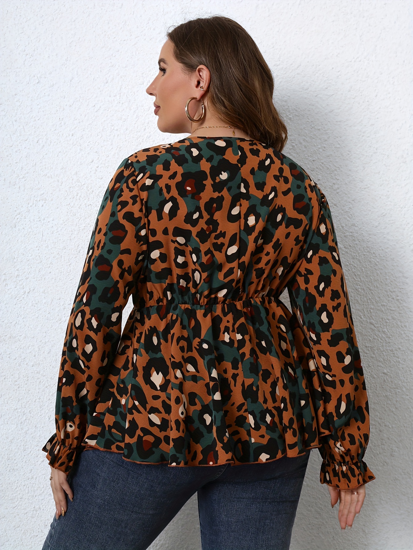 Women's Boho Floral Blouse - 3/4 Sleeve Ruffle V-Neck Plus Size Bohemian Top