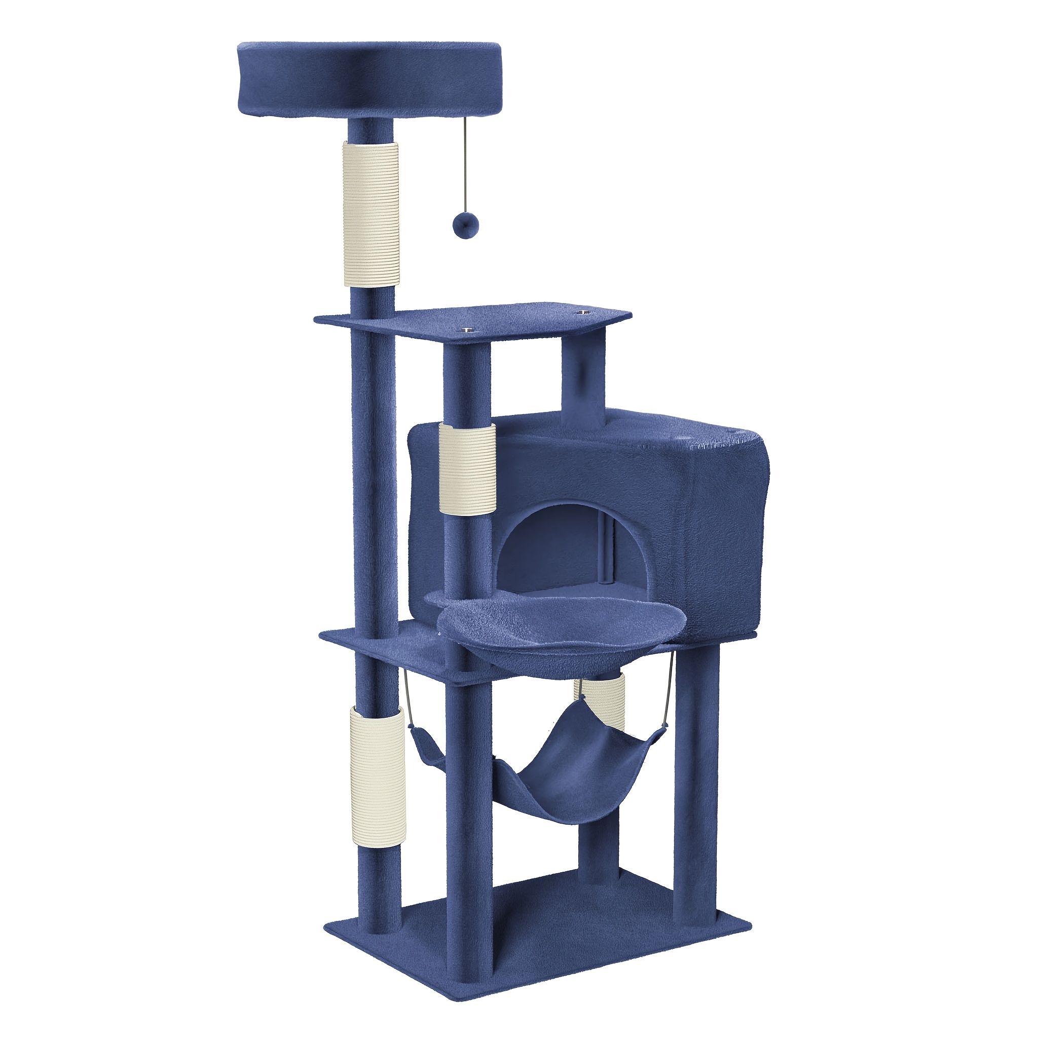 Image of Large Cat Tree 134cm High Cat Climbing Frame With Scratching Post, Cat Cave, Basket, Hammock, Sisal Rope Plush Cat Furniture Cat Climbing Tree, 55. 5 X 39 X 134cm