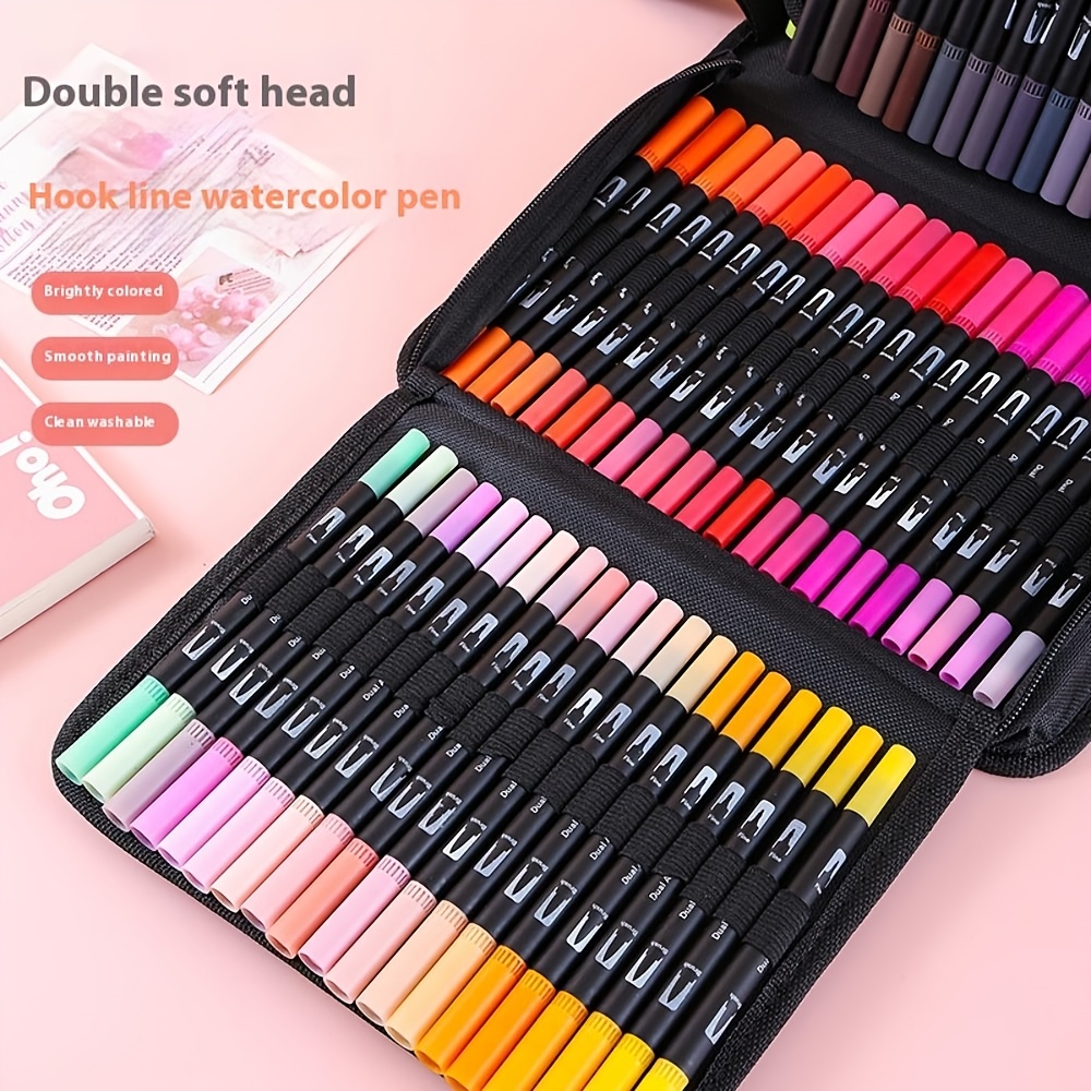 

Artist's Deluxe Dual-tip Marker Set With Storage Case - 36/48/60/80//120/168 Colors, Fine & Brushes For Note , Planning, Calligraphy & Drawing