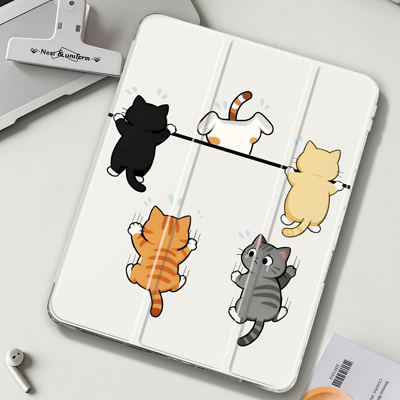 TEMU Cute Cat Climbing Wall Pattern Tablet Case Compatible With For Ipad (a16) 11 Inch / 11th Generation Painted Pattern Cover, Compatible With For