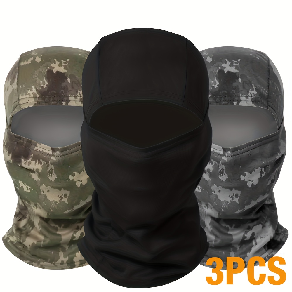 Image of 3pcs Motorcycle Balaclava Full Face Mask - Breathable Mesh Under Head Cover. Ultra-breathable, Quick-dry, Moisture-wicking Balaclava Tube Mask For Outdoor Sports And Motorcycle Riding, Without Battery
