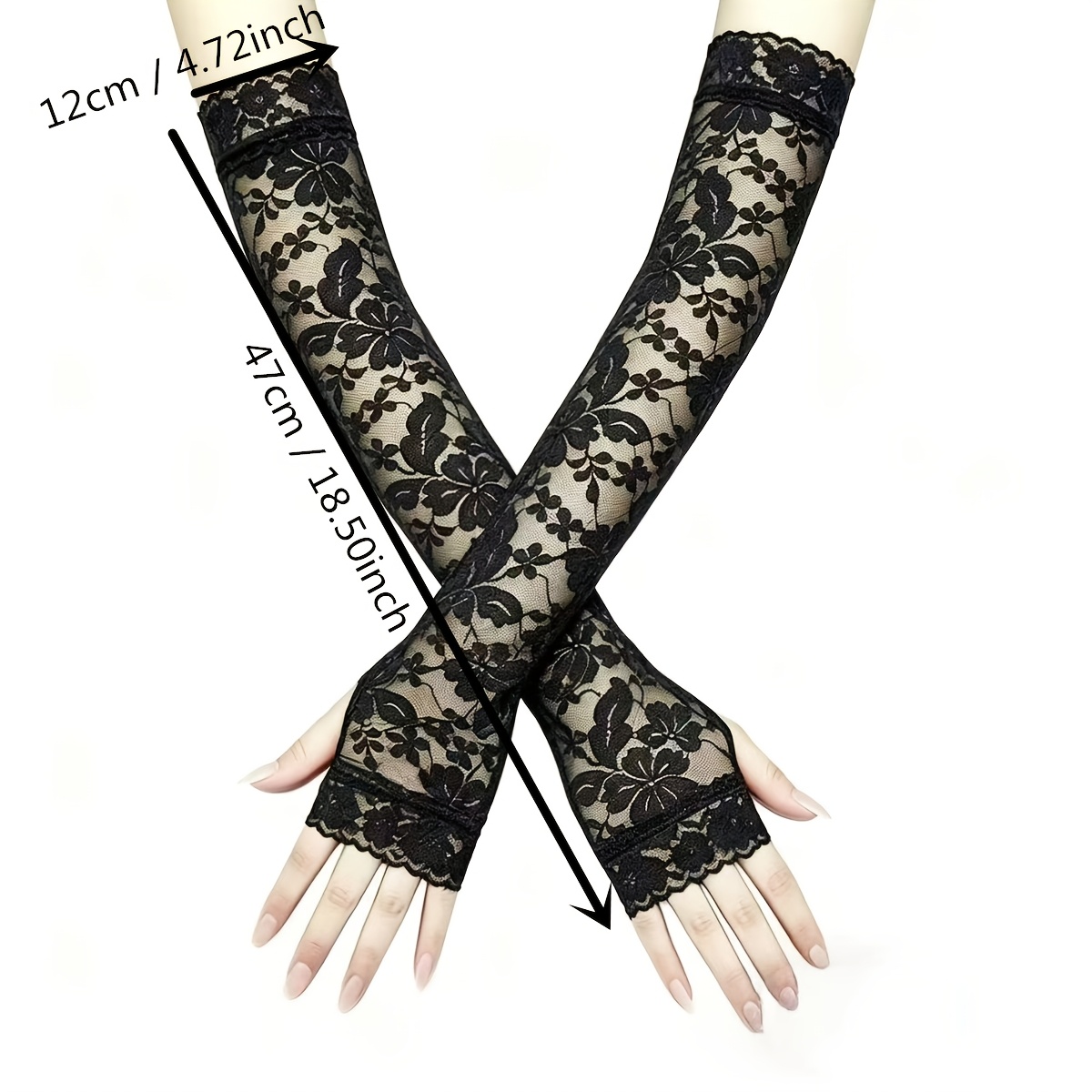TEMU 1 Par de Largas de Encaje de Rosas, Protectores de Brazo de Malla Transparente Victoriana, Guantes de Novia Elegantes con Puños Decorativos