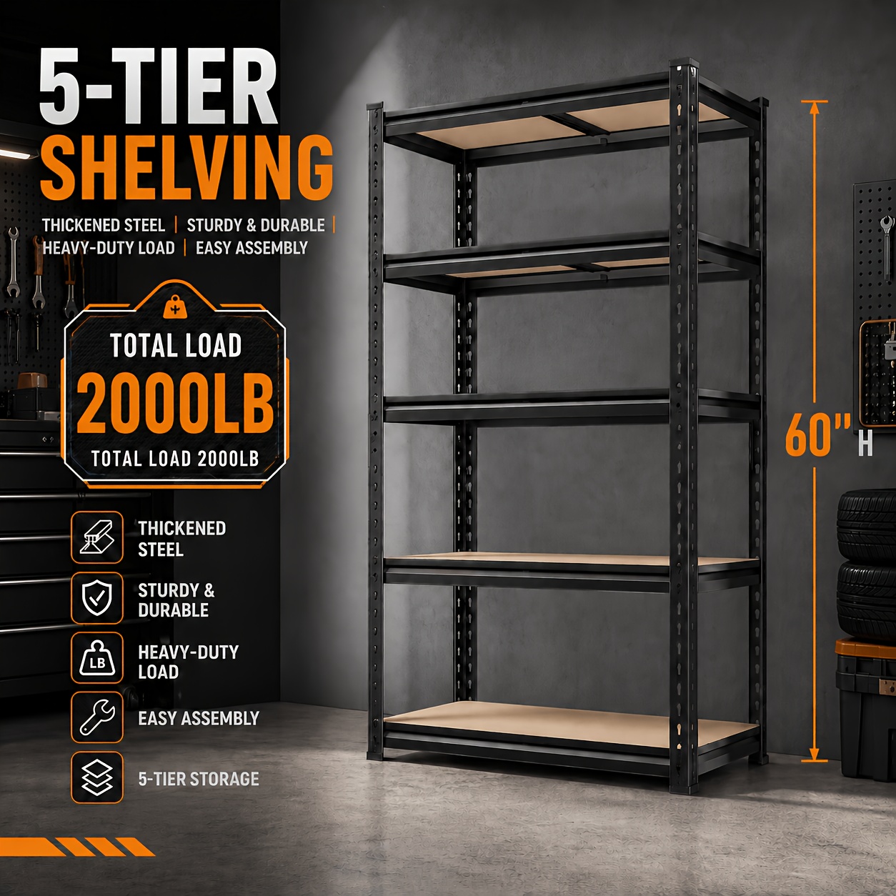 TEMU 2000lbs 5 Tier Garage Shelving, 72/60 Inch Heavy Duty Storage Shelves, Adjustable Metal Shelving Unit Easy Assembly, Shelves For Storage Garage