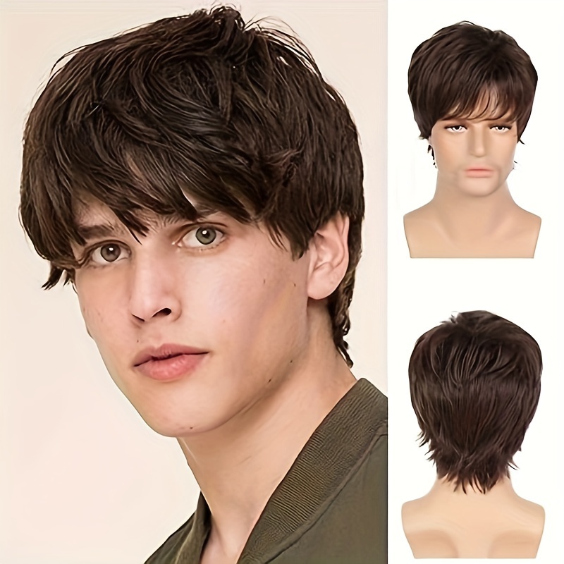 

Stylish Men's Short Wig With Bangs - High-density Synthetic Hair, Heat Resistant, Perfect For Daily Wear & Cosplay