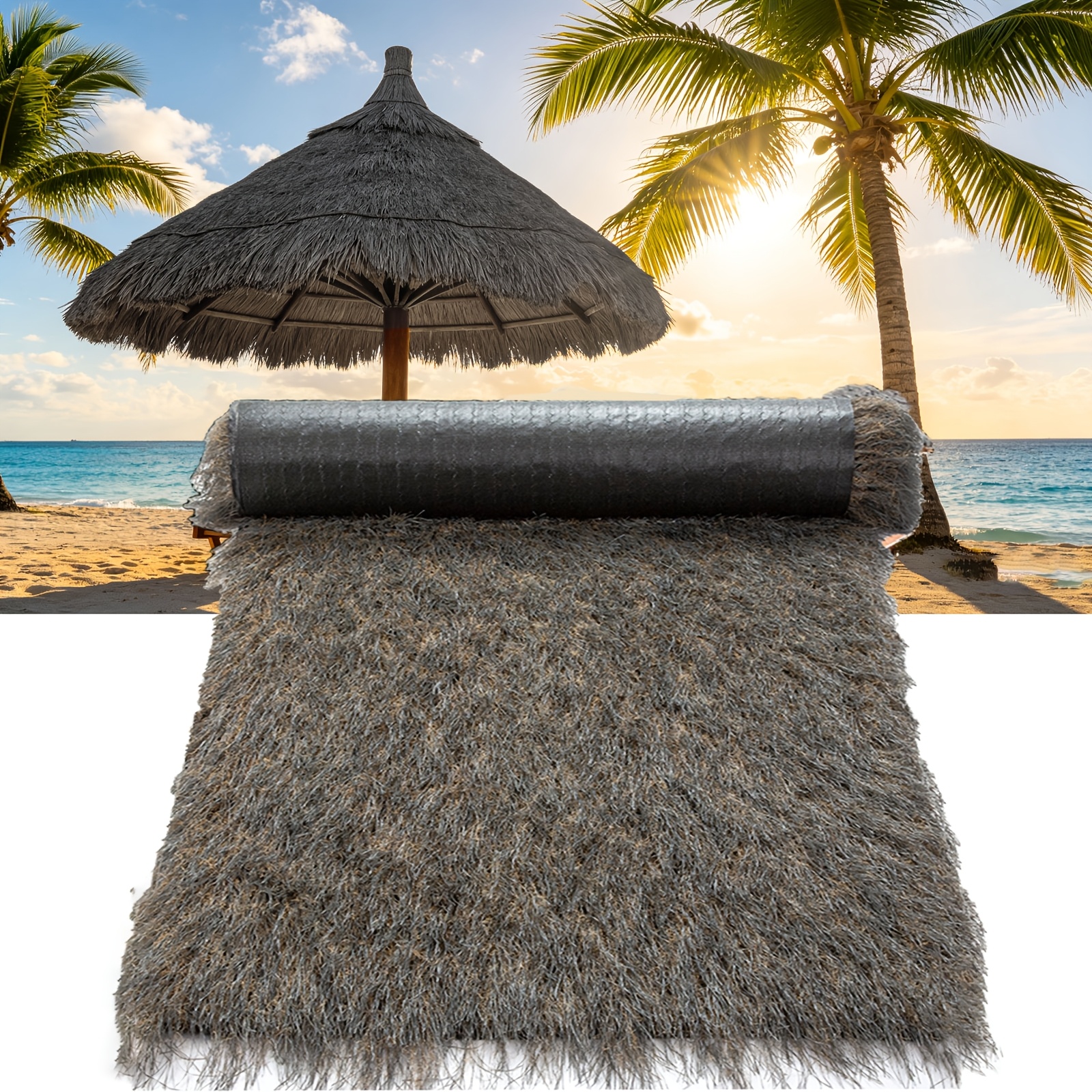 Image of Artificial Grass Roof, Grey Synthetic Thatch Artificial Palm Thatch For Mexican Style Straw For Bar Decor Poolside & Gardens