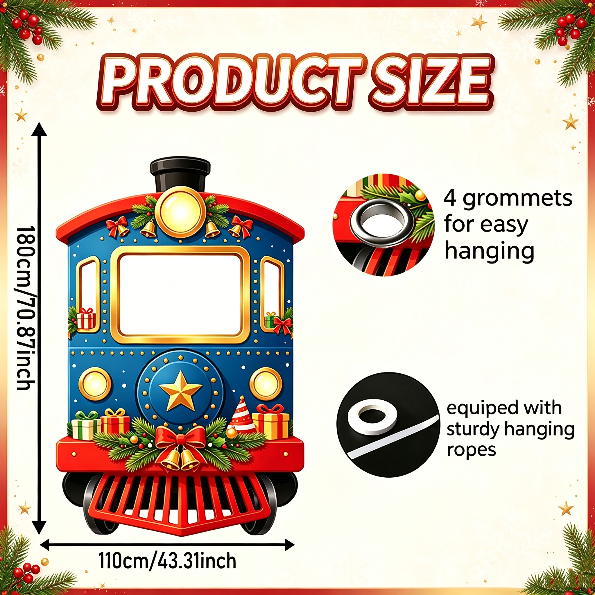TEMU 2d Flat, 1pc 1pcs Christmas Train Photo Booth Backdrop Banner With - Hollow Cutout Train-themed Hanging Sign Suitable For Xmas Parties,