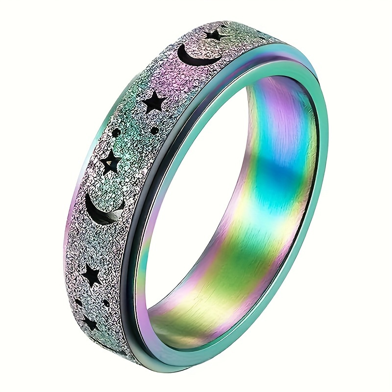 5pcs set of   304l 304l stainless steel rotatable rings, fashionable moon and  , multiple colors   for everyday outfits Product details 2