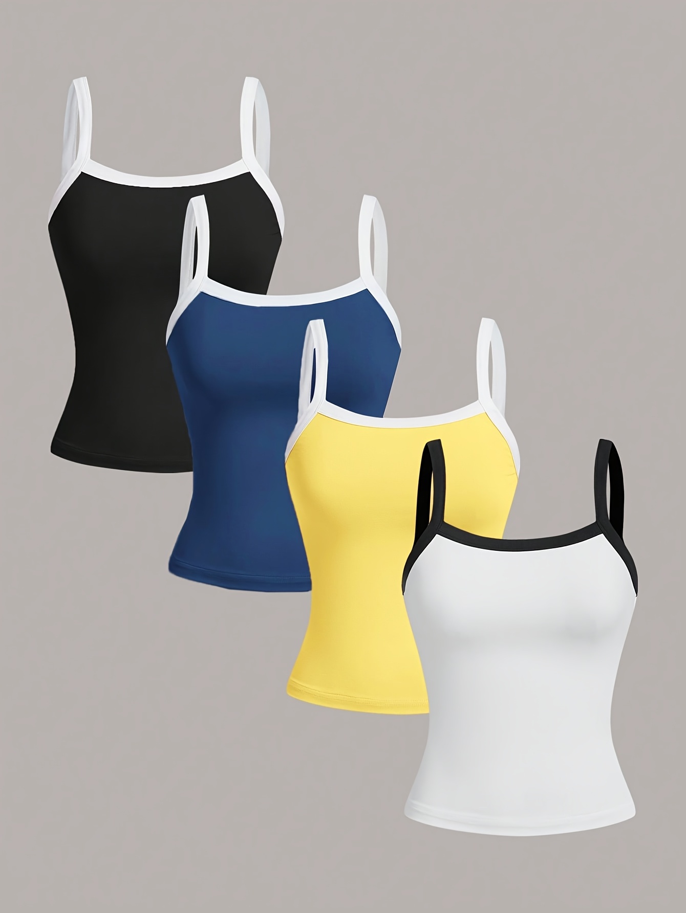 4pcs Girls' Simple Color Block Camisole Set