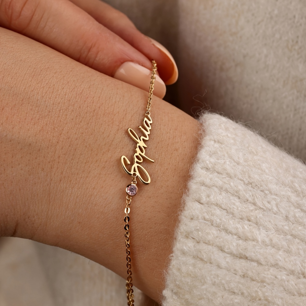 TEMU [Gepersonaliseerd] 1 Eenvoudige Klassieke Mode Gepersonaliseerde Verjaardagsteen Naam Armband, Sieraden, Geschikt voor Valentijnsdag Cadeaus,