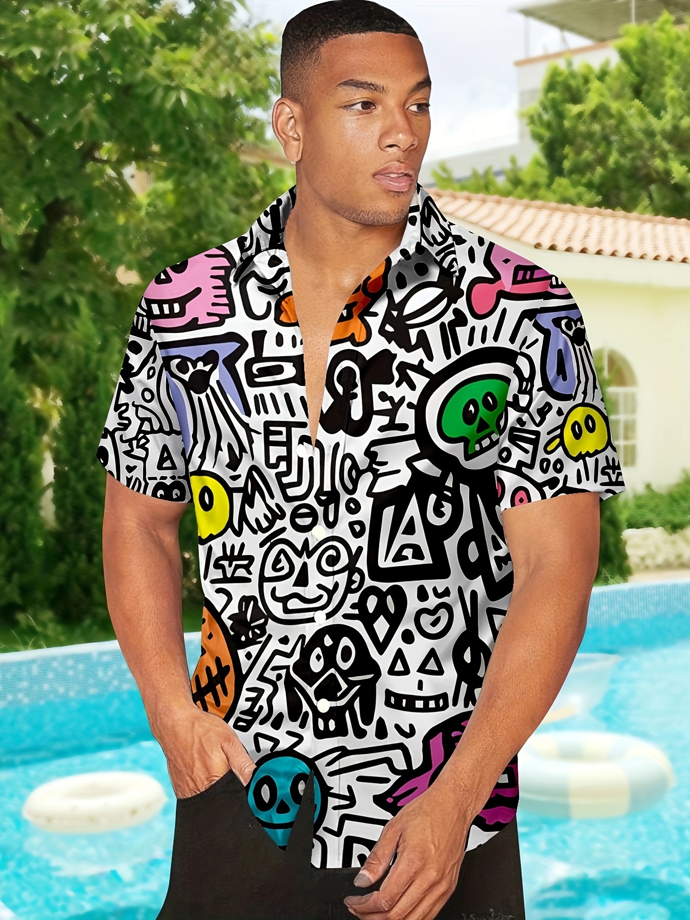 Camisa Manga Corta Estampado Grafico Graffiti Hombres Talla Temu Dominican Republic