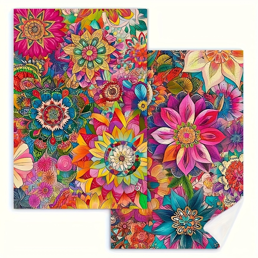 E-shop 2 Stück Böhmische Blumen-Küchentücher - Rustikaler Stil, Wiederverwendbare und Farbbeständige Polyester-Geschirrtücher Geeignet für Kochen,